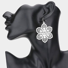 Load image into Gallery viewer, MAMA Message Brass Metal Flower Dangle Earrings

