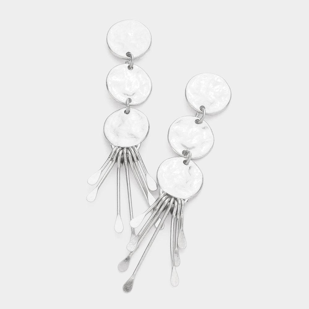 Silver Triple Round Abstract Metal Link Dangle Earrings