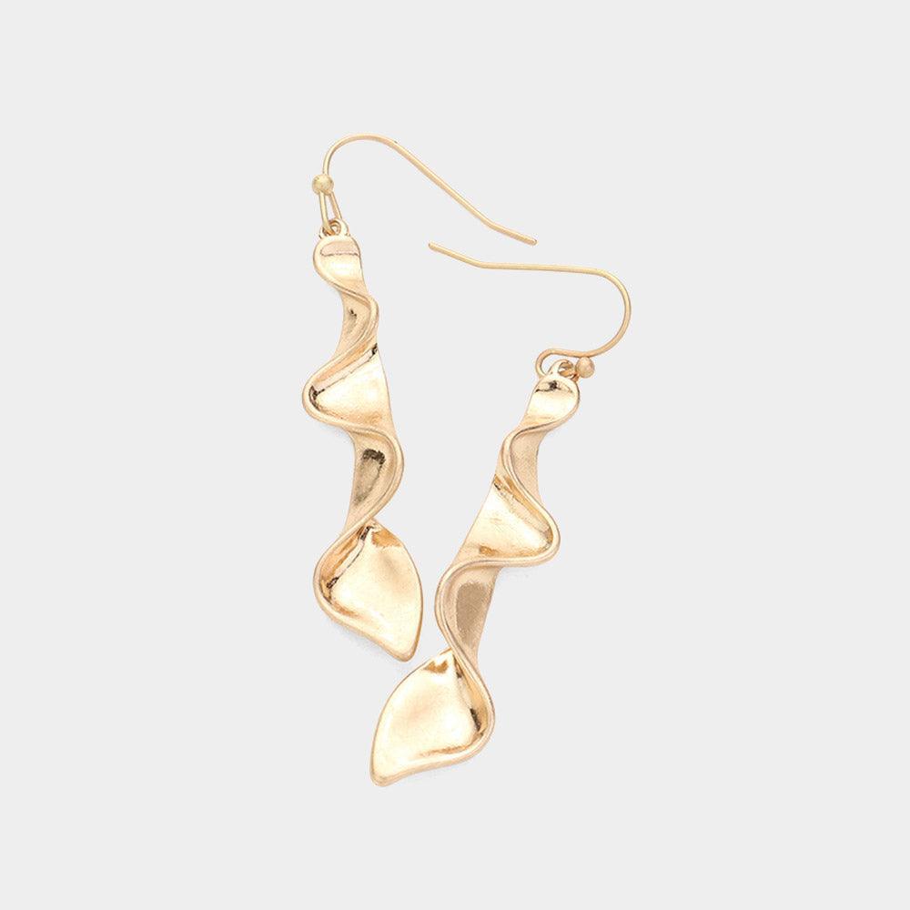 Gold Metal Twisted Dangle Earrings