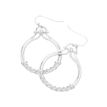 Load image into Gallery viewer, Silver Braided Metal Pointed Open Disc Dangle Earrings
