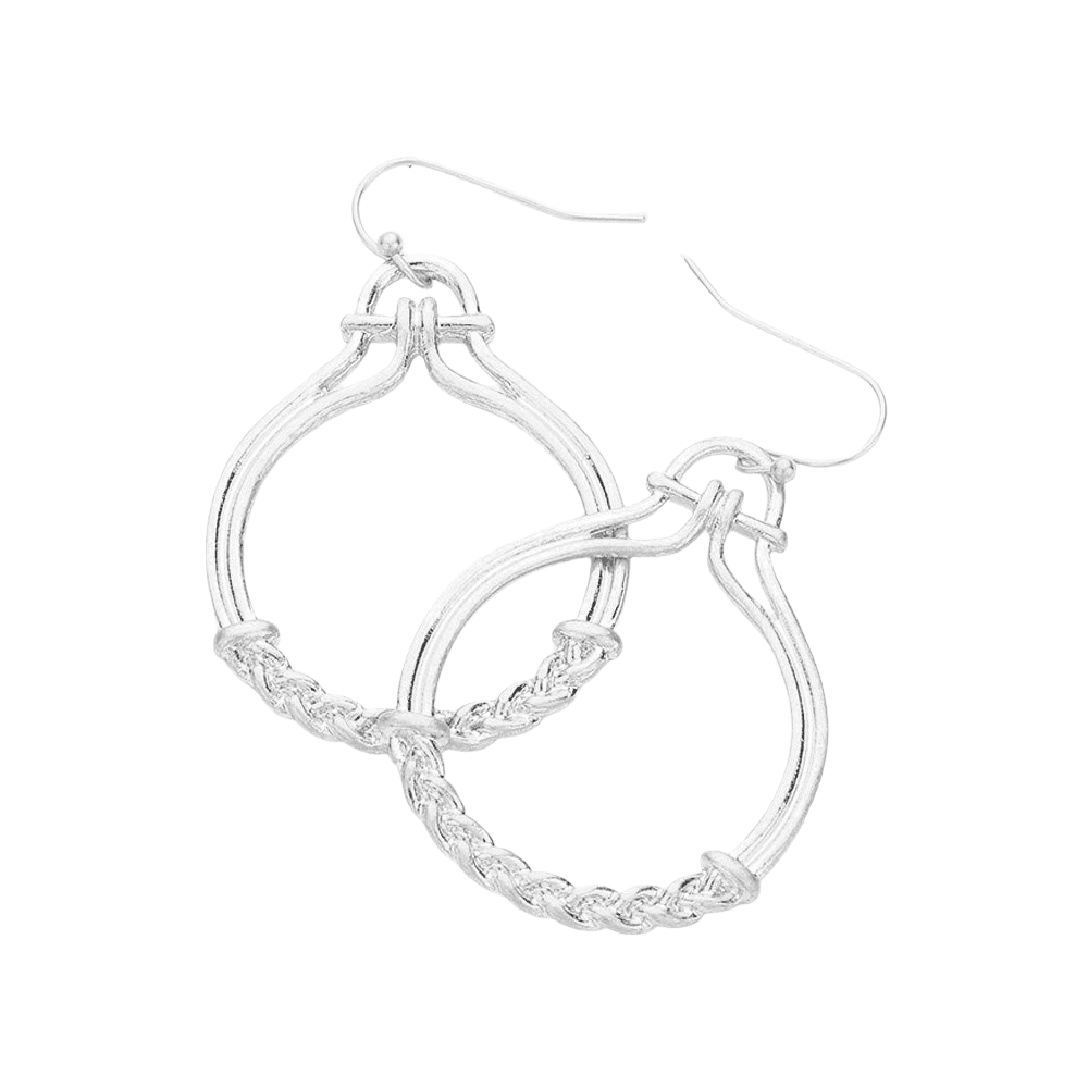 Silver Braided Metal Pointed Open Disc Dangle Earrings