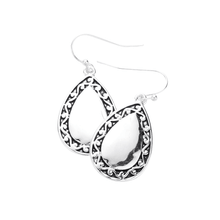 Load image into Gallery viewer, Silver Antique Metal Teardrop Dangle Earrings
