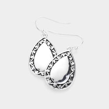 Load image into Gallery viewer, Silver Antique Metal Teardrop Dangle Earrings
