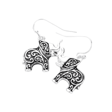 Load image into Gallery viewer, Silver Antique Metal Elephant Dangle Earrings
