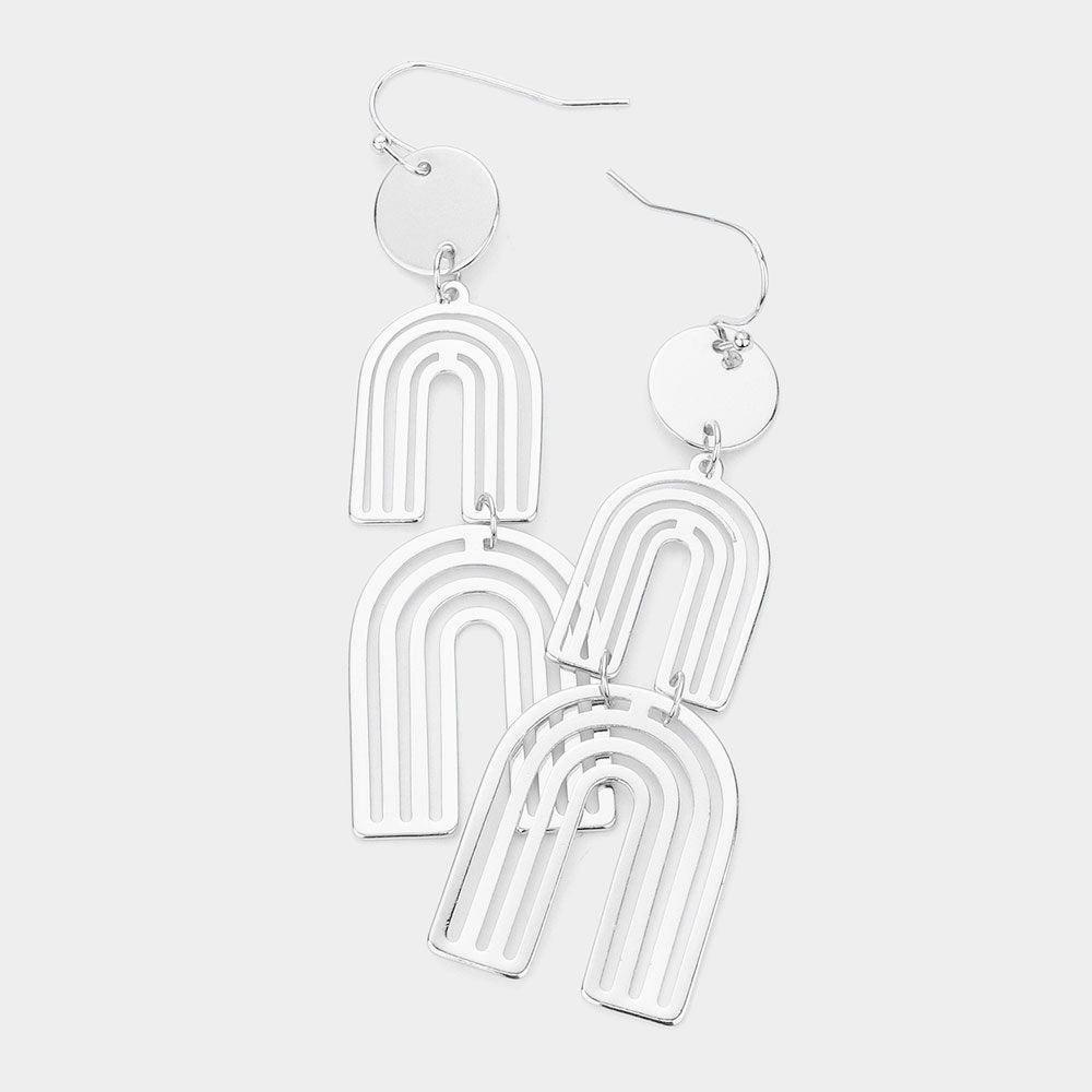 Metal Double Rainbow Link Dangle Earrings