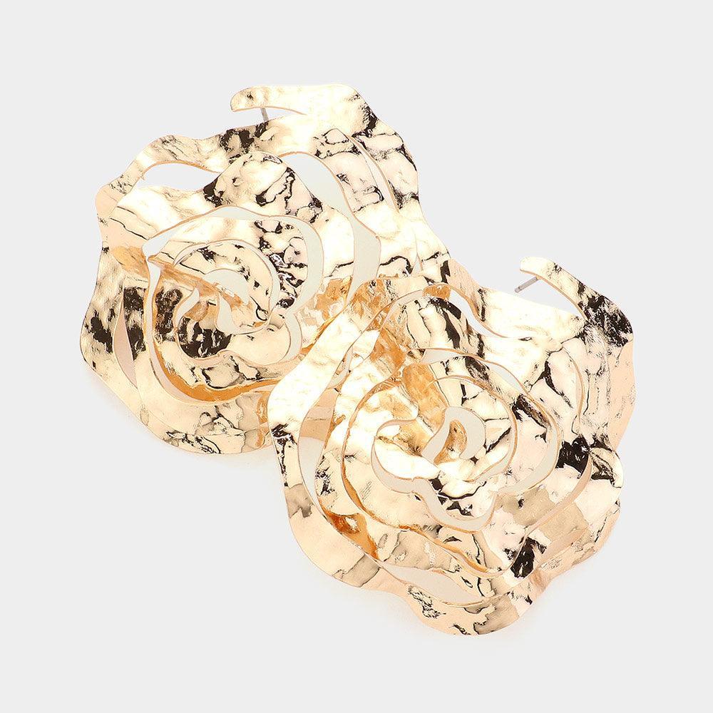 Gold Textured Metal Abstract Earrings