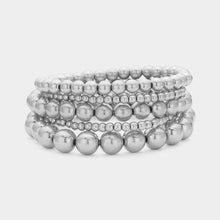 Load image into Gallery viewer, Silver 5PCS  Metal Ball Beaded Stretch Bracelets
