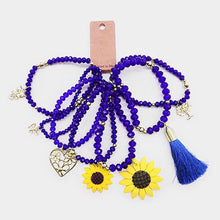 Load image into Gallery viewer, Blue 7PCS - Sunflower Butterfly Heart Tree of Life Tassel Charm Faceted Beaded Stretch Bracelets
