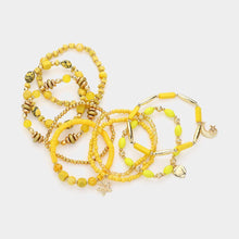 Load image into Gallery viewer, Yellow 9PCS - Moon Star Flower Metal Charm Multi Beads Beaded Multi Layered Bracelets
