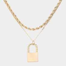 Load image into Gallery viewer, Gold Matte Metal Lock Pendant Double Layered Chain Necklace

