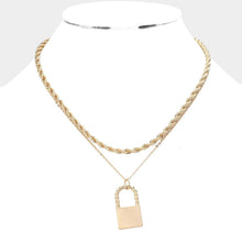 Load image into Gallery viewer, Gold Matte Metal Lock Pendant Double Layered Chain Necklace
