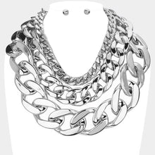 Load image into Gallery viewer, Triple Layered Chain Bib Necklace
