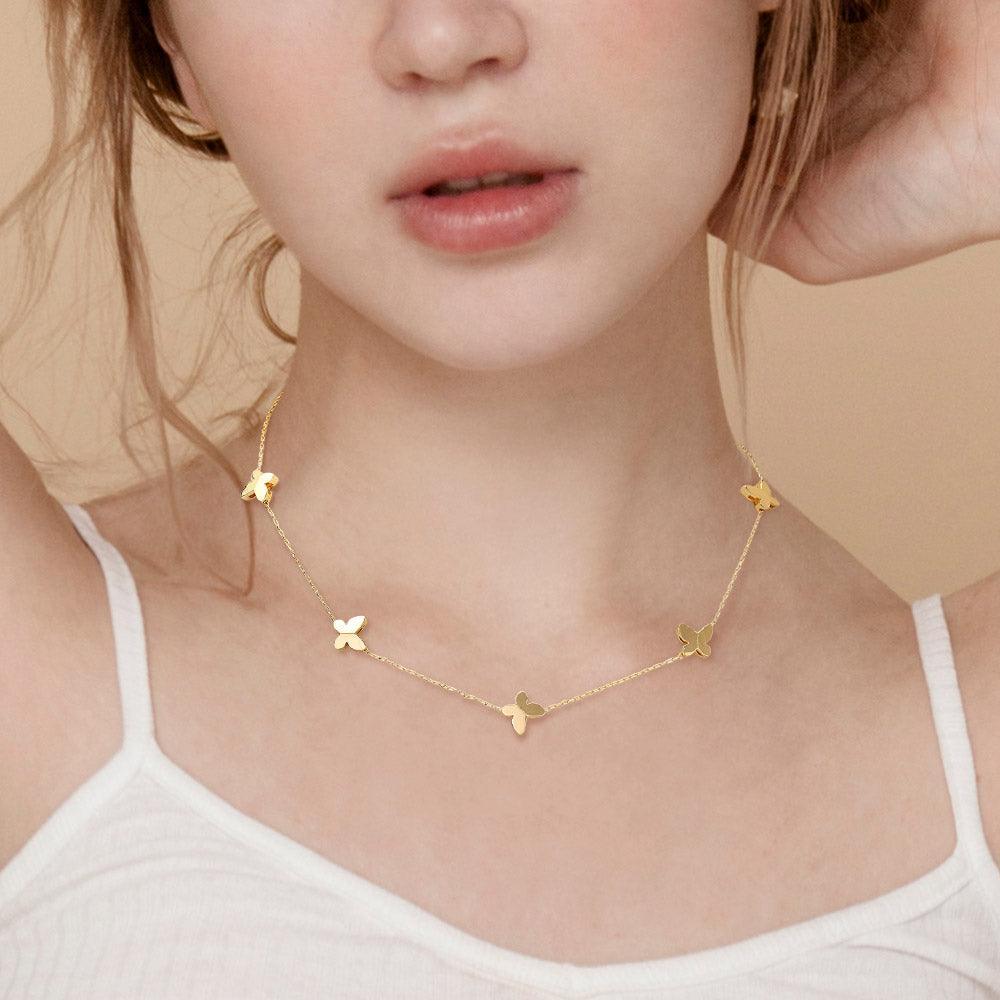 Gold Metal Butterfly Station Necklace