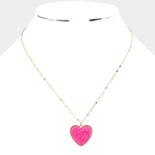Load image into Gallery viewer, Pink Druzy Heart Pendant Necklace

