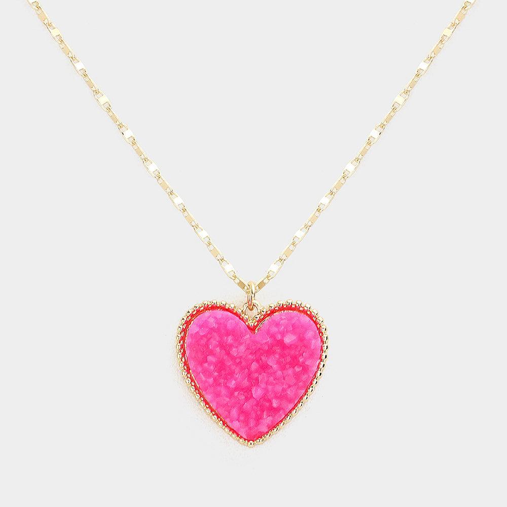 Pink Druzy Heart Pendant Necklace
