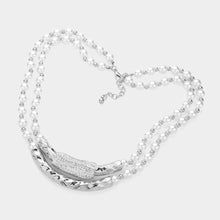 Load image into Gallery viewer, White Bar Pointed Pearl Necklace Rhinestone Paved
