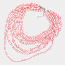 Load image into Gallery viewer, Pink Pearl Multi Strand Bib Necklace
