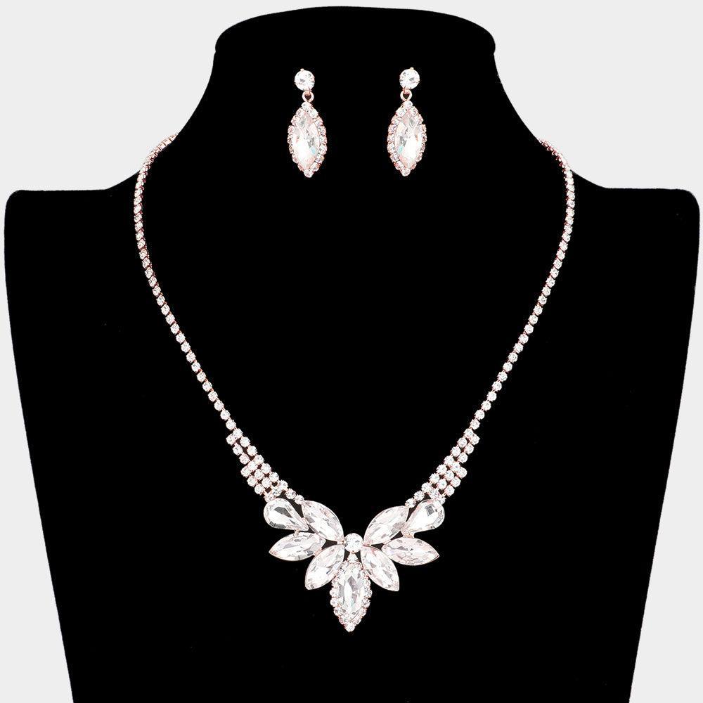 Rose Gold Marquise Stone Accented Rhinestone Necklace