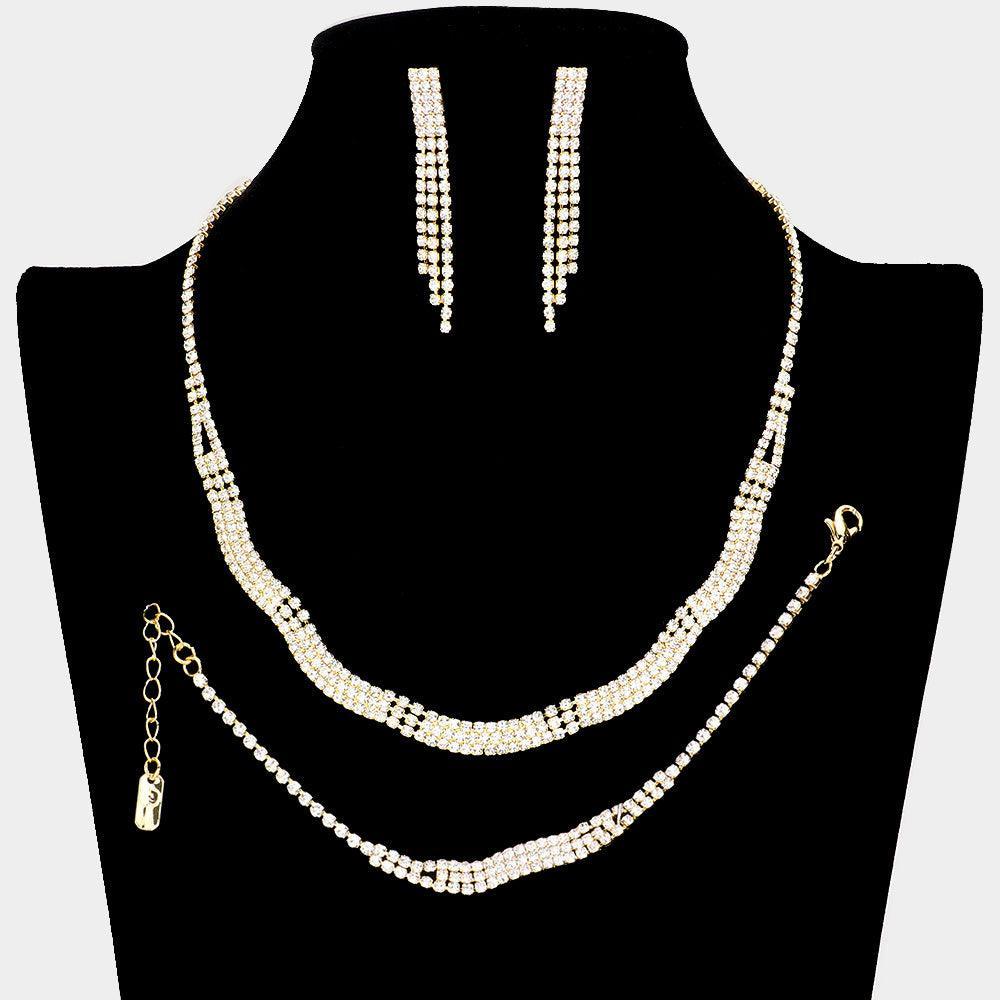 Gold Necklace Jewelry Set Rhinestone Paved