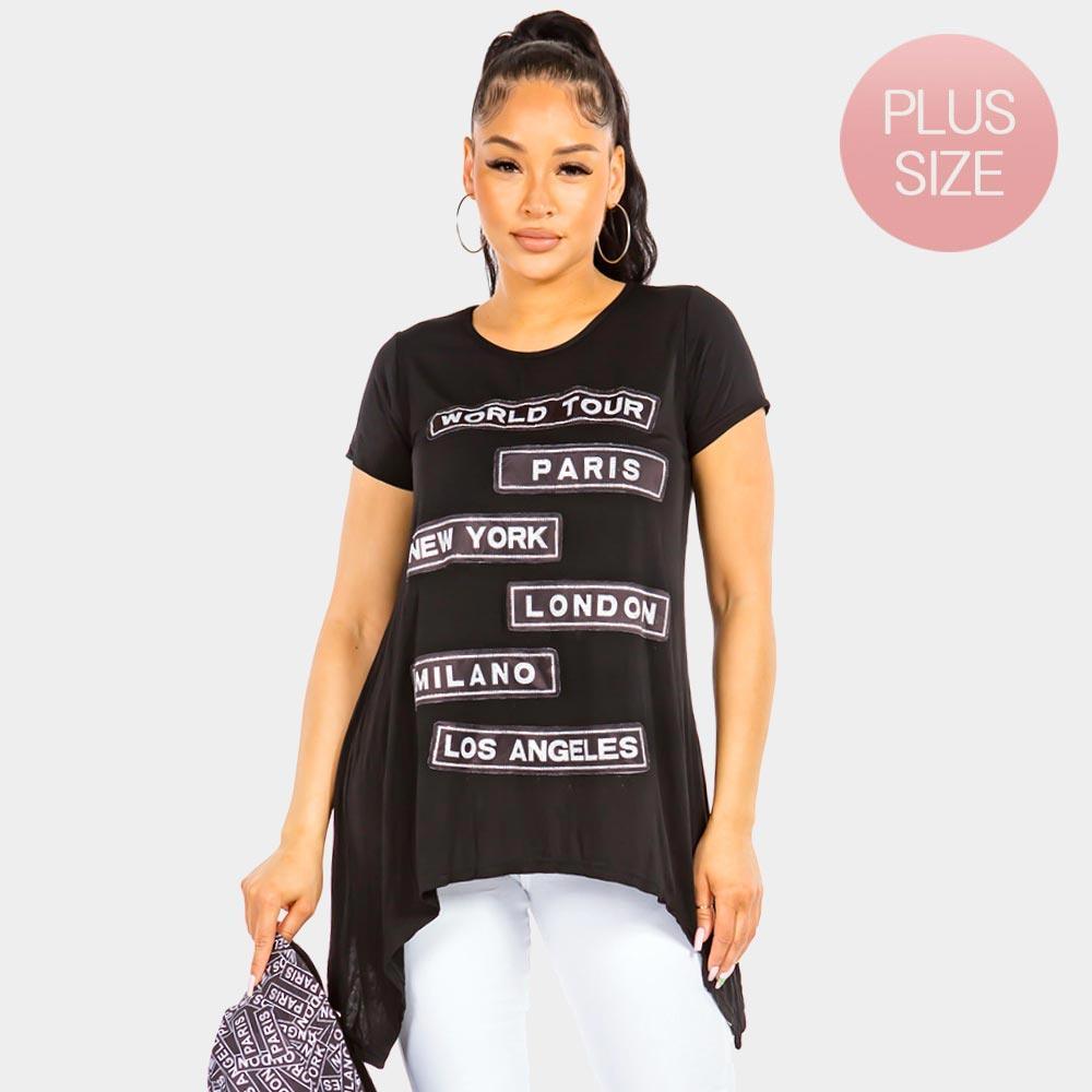Black Bling World Tour City Names Printed Half Sleeves Top