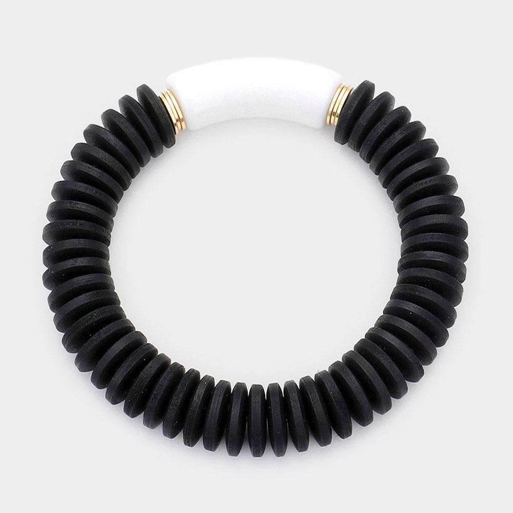 Black Resin Accented Wood Stretch Bracelet