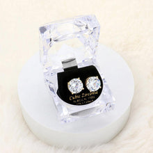 Load image into Gallery viewer, Gold 12mm Round Cut Crystal Cubic Zirconia CZ Stud Earrings with Clear Box
