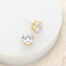 Load image into Gallery viewer, Gold 12mm Round Cut Crystal Cubic Zirconia CZ Stud Earrings with Clear Box
