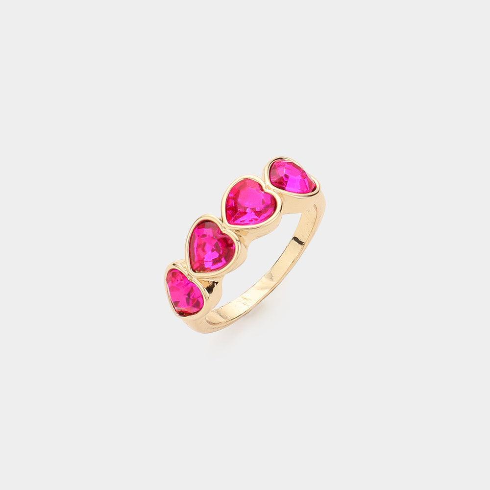 Red Heart Stone Cluster Ring