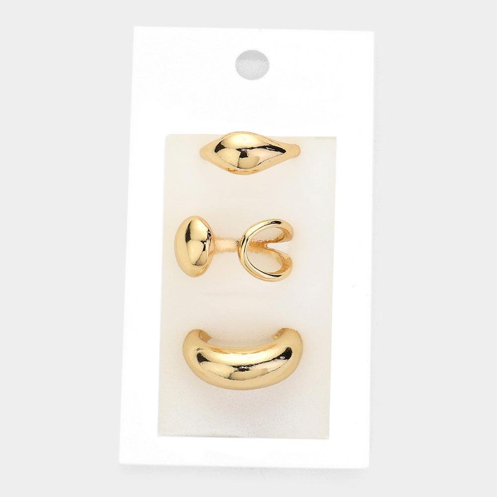 Gold 3PCS  Abstract Metal Ring Set