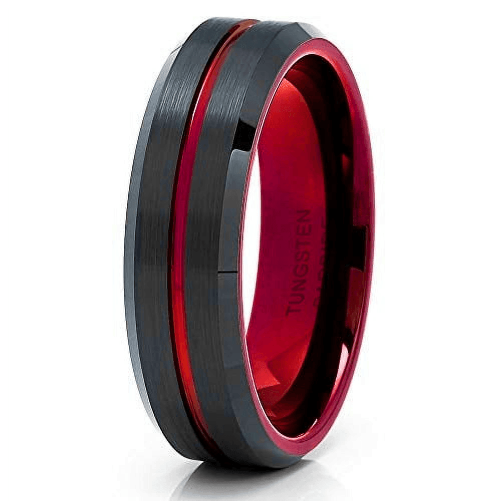 6mm Black Red Line Tungsten Carbide Men's Wedding Band Ring - Perfect for Men and Women
