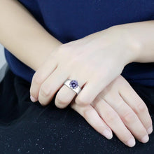 Load image into Gallery viewer, Amethyst Silver Womens Ring Solitaire Stainless Steel Zircoin Anillo Morado y Plata Para Mujer Solitario Acero Inoxidable - Jewelry Store by Erik Rayo
