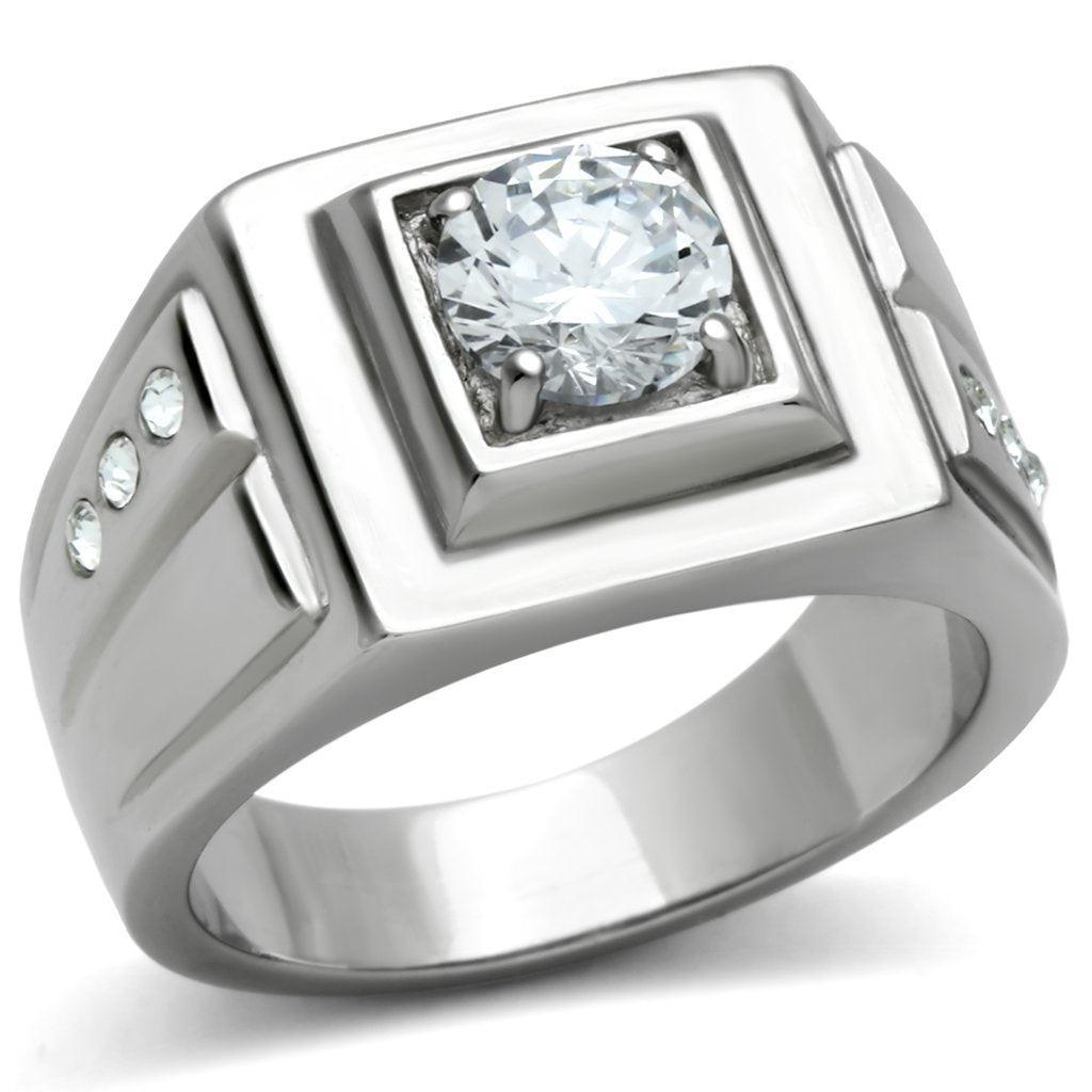 Anillo Color Plata Para Hombres de Acero Inoxidable Diamante con Lienas Opuestas - Jewelry Store by Erik Rayo