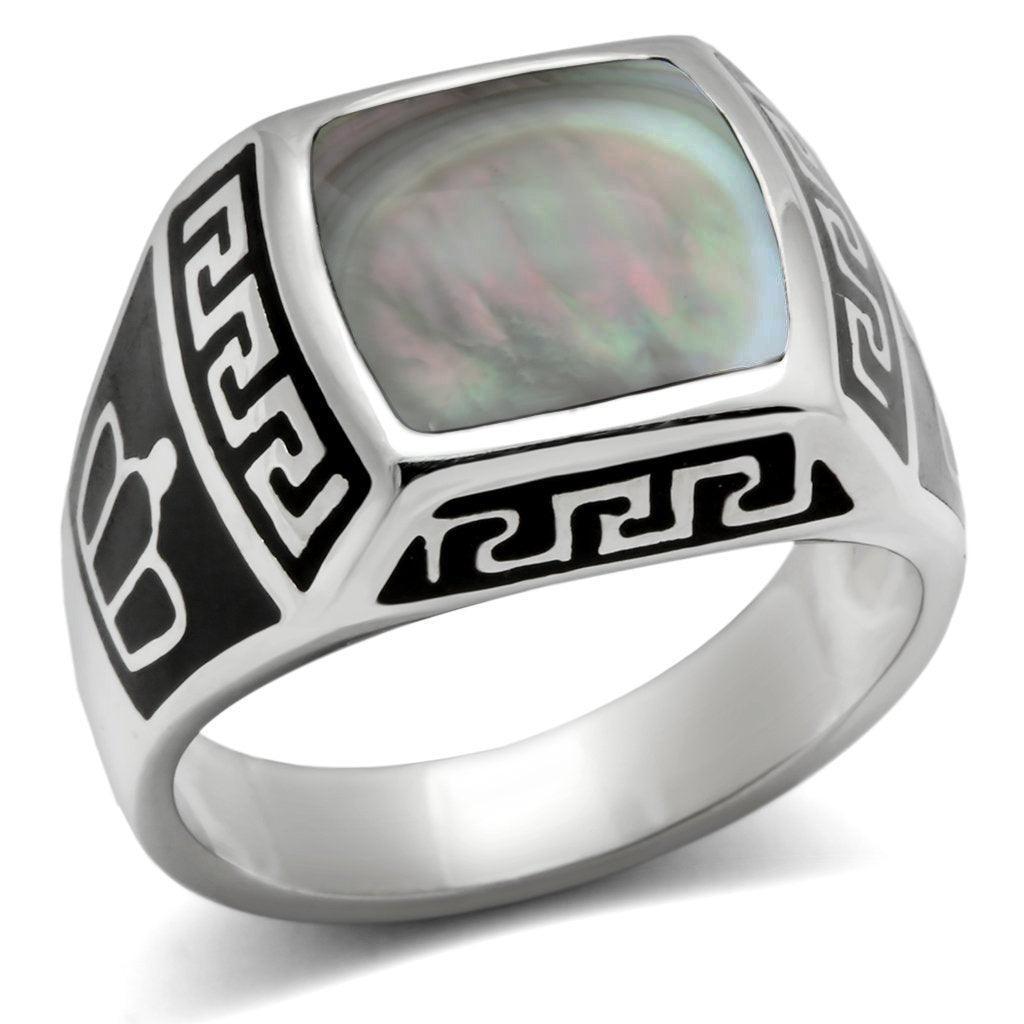 Anillo Color Plata Para Hombres de Acero Inoxidable en Concha Gris Multicolor - Jewelry Store by Erik Rayo