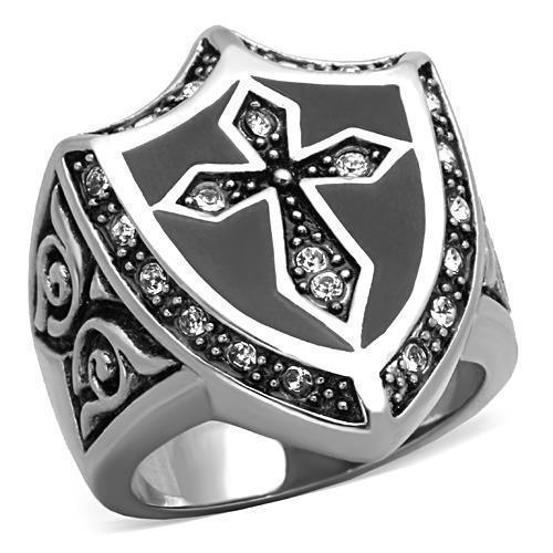 Anillo Color Plata Para Hombres de Acero Inoxidable Escudo de Cruz - Jewelry Store by Erik Rayo