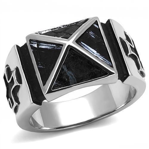 Anillo Color Plata Para Hombres de Acero Inoxidable Piramide con Dos Cruzes - Jewelry Store by Erik Rayo
