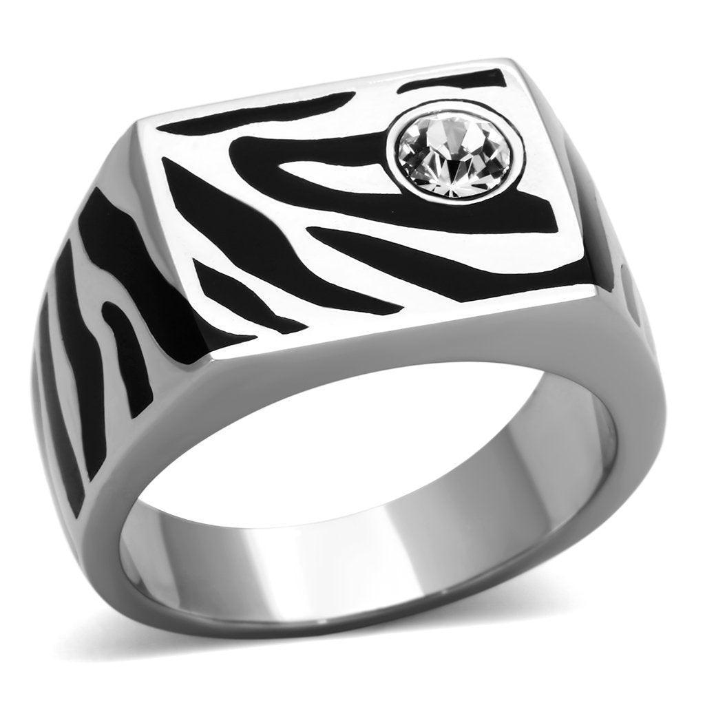 Anillo Color Plata Para Hombres de Acero Inoxidable Rectangular en Color Zebra - Jewelry Store by Erik Rayo