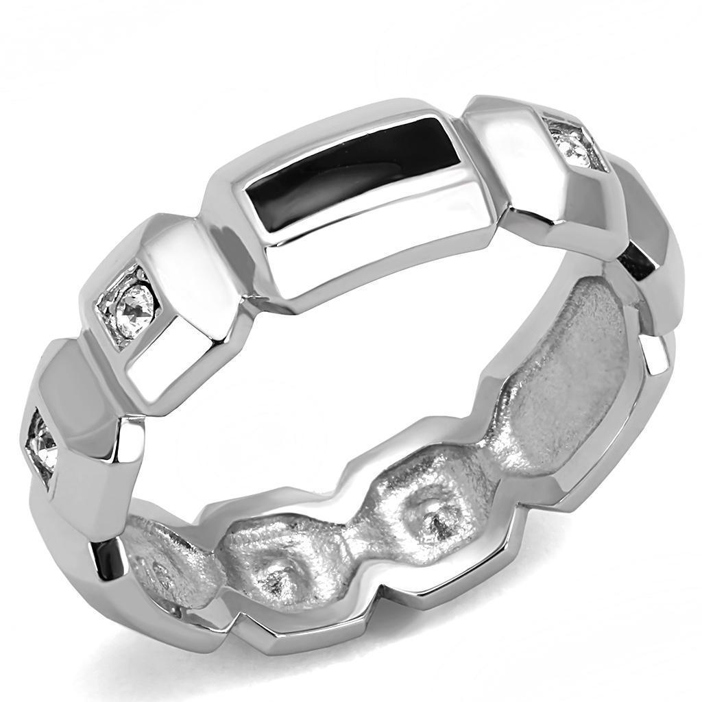 Anillo Color Plata Para Hombres de Acero Inoxidable Rectangulo con Onyx y Cuadro con Diamante - Jewelry Store by Erik Rayo