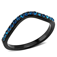 Load image into Gallery viewer, Black Womens Ring Anillo Para Mujer Unisex 316L Stainless Steel Ring with Top Grade Crystal in Blue Zircon - Jewelry Store by Erik Rayo
