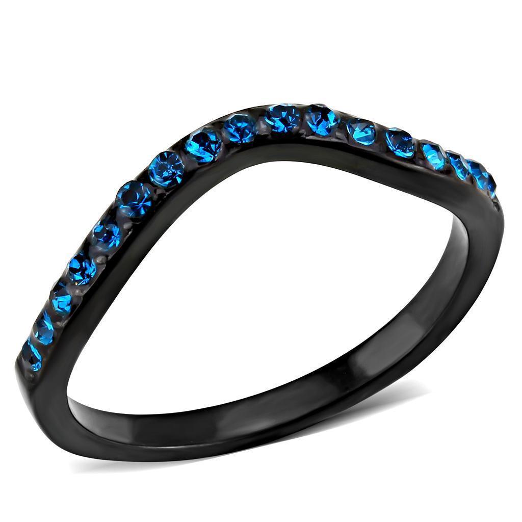 Black Womens Ring Anillo Para Mujer Unisex 316L Stainless Steel Ring with Top Grade Crystal in Blue Zircon - Jewelry Store by Erik Rayo