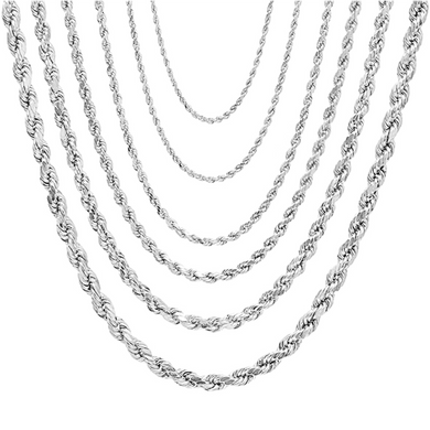 Necklace for Men Women Real Solid 925 Sterling Silver Chain Plata Diamond Cut Rope - Jewelry Store by Erik Rayo