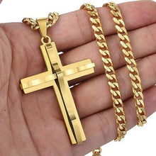 Load image into Gallery viewer, Gold Cross Necklace with Curb Chain Pendant 18-30 Inches Stainless Steel - Jewelry Store by Erik Rayo
