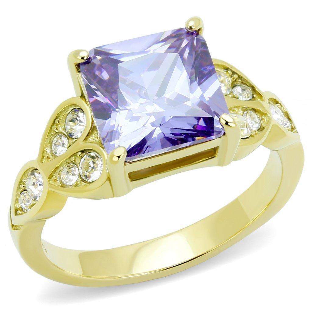 Gold Womens Ring Anillo Para Mujer Unisex 316L Stainless Steel Ring with AAA Grade CZ in Light Amethyst - Jewelry Store by Erik Rayo