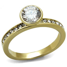 Load image into Gallery viewer, Gold Womens Ring Anillo Para Mujer Stainless Steel Ring Stainless Steel Ring with AAA Grade CZ in Clear Stella - Jewelry Store by Erik Rayo
