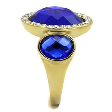Load image into Gallery viewer, Gold Womens Ring Anillo Para Mujer Stainless Steel Ring Stainless Steel Ring with Glass in Sapphire Sulmona - Jewelry Store by Erik Rayo
