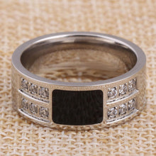 Load image into Gallery viewer, Men&#39;s Ring Squared Onyx Diamonds Stainless Steel Enamel and Cubic Zirconia Comfort Fit Wedding Band - Jewelry Store by Erik Rayo
