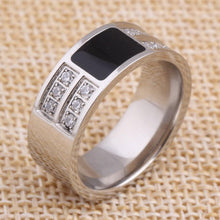 Load image into Gallery viewer, Men&#39;s Ring Squared Onyx Diamonds Stainless Steel Enamel and Cubic Zirconia Comfort Fit Wedding Band - Jewelry Store by Erik Rayo
