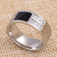 Load image into Gallery viewer, Men&#39;s Ring Squared Onyx Diamonds Stainless Steel Enamel and Cubic Zirconia Comfort Fit Wedding Band - Jewelry Store by Erik Rayo
