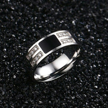 Load image into Gallery viewer, Men&#39;s Ring Squared Onyx Diamonds Stainless Steel Enamel and Cubic Zirconia Comfort Fit Wedding Band - Jewelry Store by Erik Rayo
