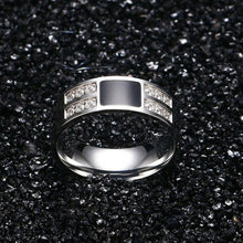 Load image into Gallery viewer, Men&#39;s Ring Squared Onyx Diamonds Stainless Steel Enamel and Cubic Zirconia Comfort Fit Wedding Band - Jewelry Store by Erik Rayo
