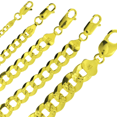 Necklace for Men Women Cuban Curb Diamond Cut 925 Sterling Silver Chain in Gold Plata - Jewelry Store by Erik Rayo